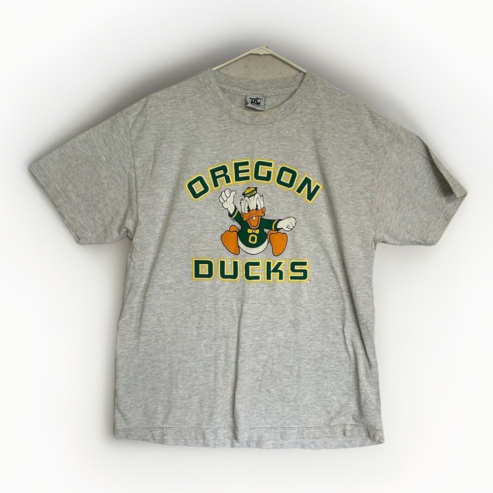 Vintage Oregon Ducks T-Shirt Lt. Gray TLC Sportswear Graphic Tee Donald 90s Sz L
